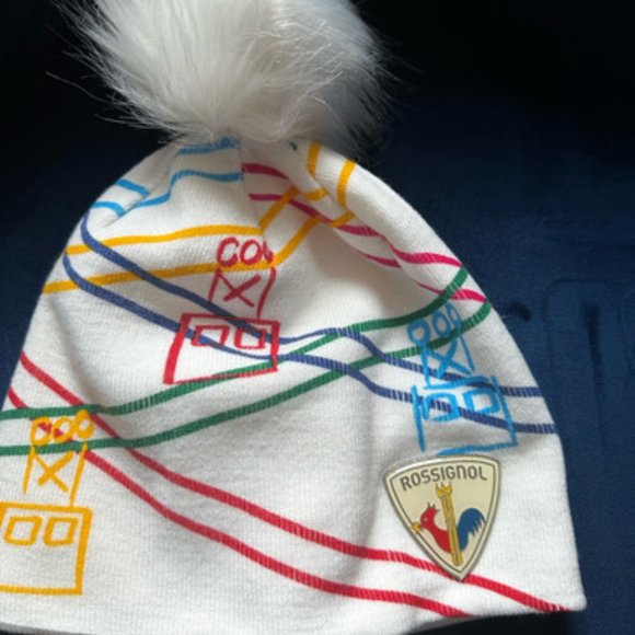 ROSSIGNOL graphic beanie w pompom white multi 90F Gondola  W Hurons - Picture 1 of 3